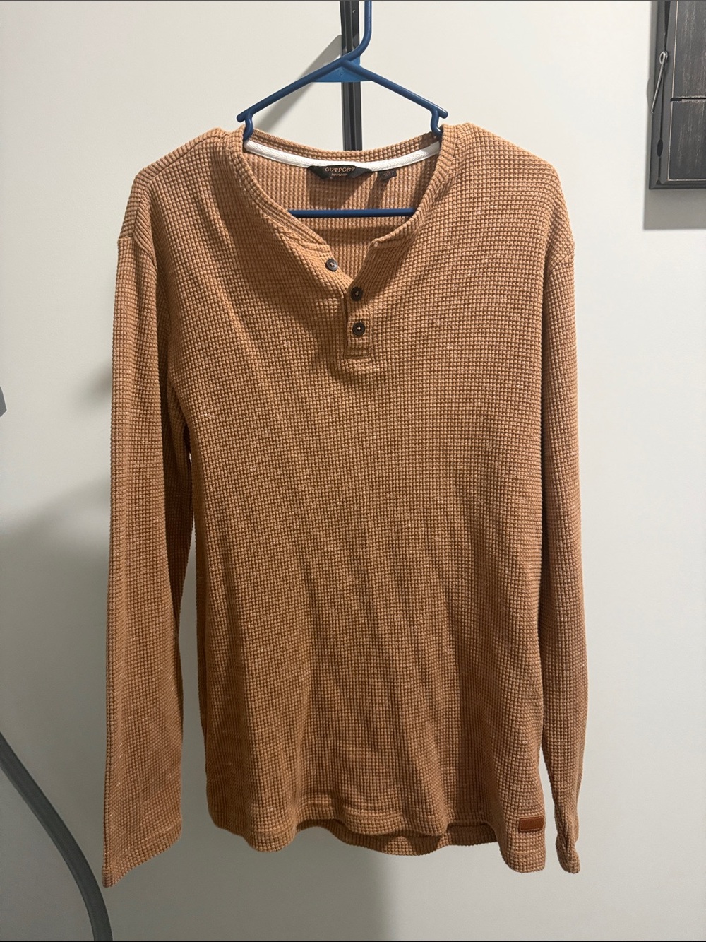 Men's Long-Sleeve Waffle Henley Shirt - Rust Orange